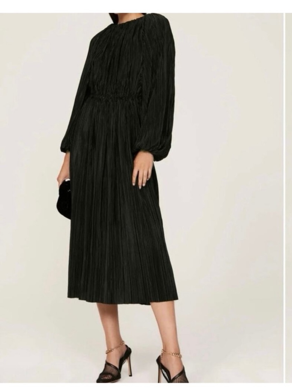 Atlein Black Pleated Midi Dress